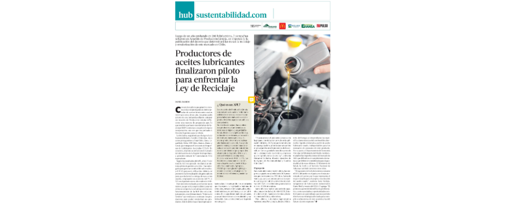 Productores de aceites lubricantes finalizaron piloto para enfrentar la Ley de Reciclaje Productores de aceites lubricantes finalizaron piloto para enfrentar la Ley de Reciclaje - Pulso